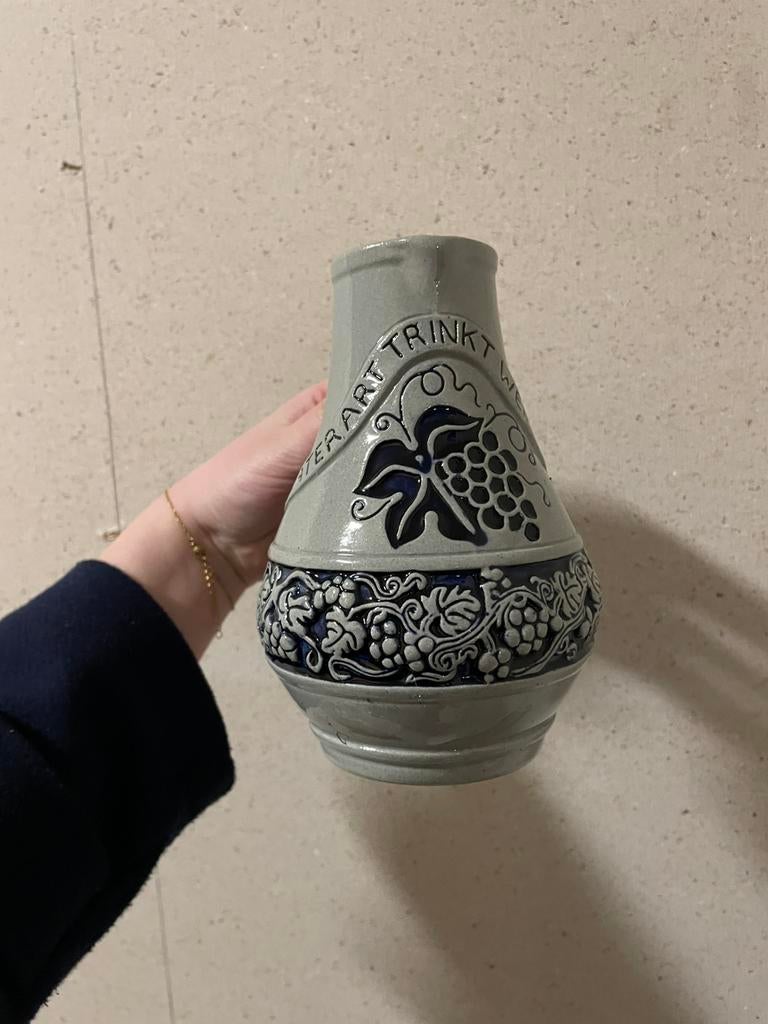 Antiek vaasje grijs met blauw Duitsland, Antiek en Kunst, Ophalen of Verzenden