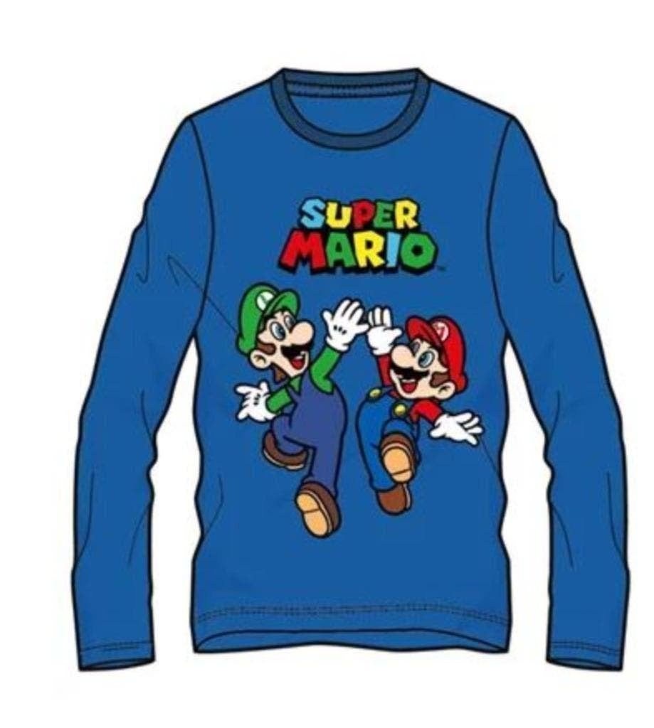 Super Mario Longsleeve Shirt Blauw - Mt 104-110-116-128-140, Super Mario, Nieuw, Ophalen of Verzenden, Jongen