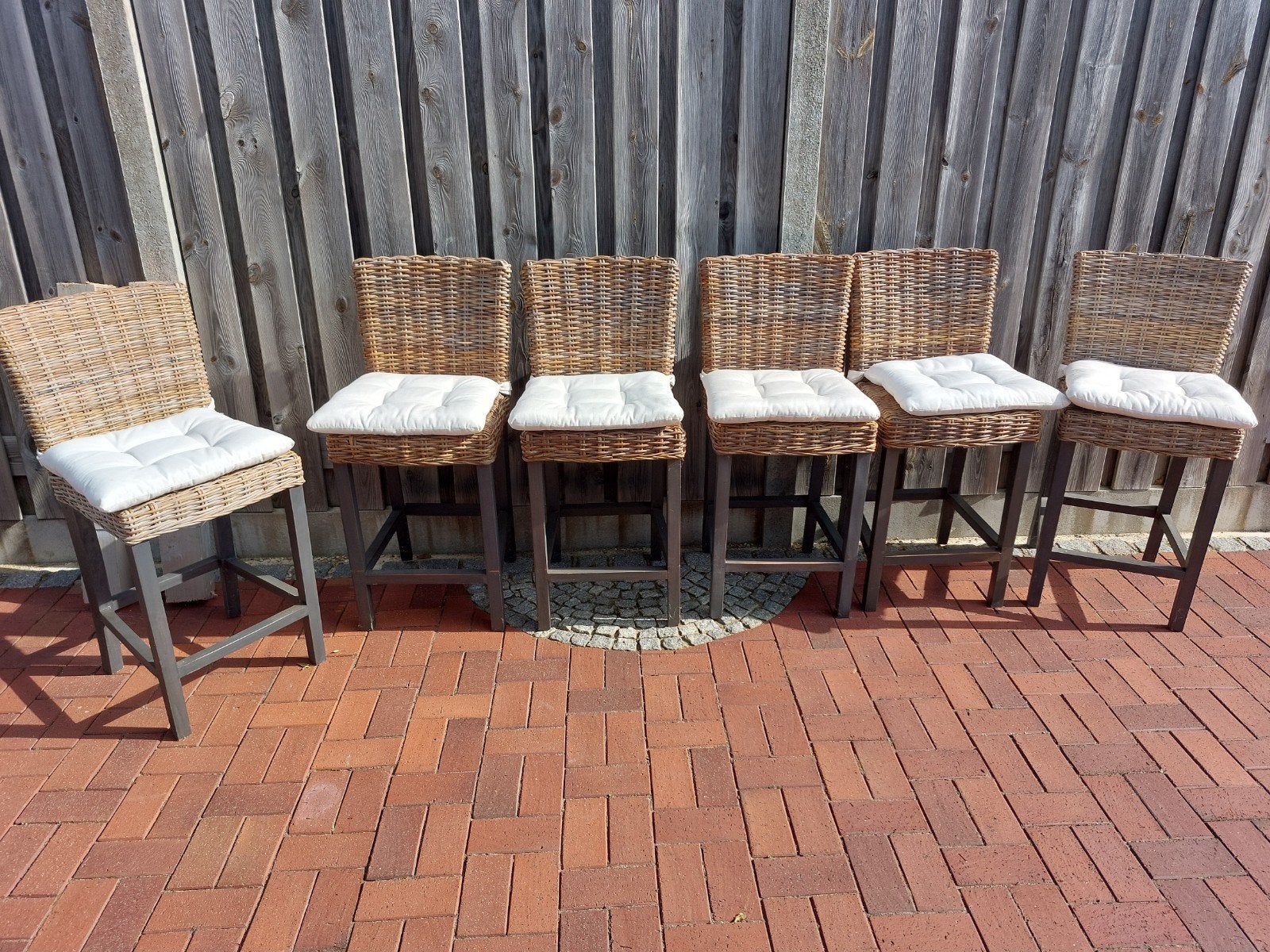 Set van 6 Rotan Barkrukken met kussens, Huis en Inrichting, Ophalen, 90 cm of meer, Riet, Gebruikt