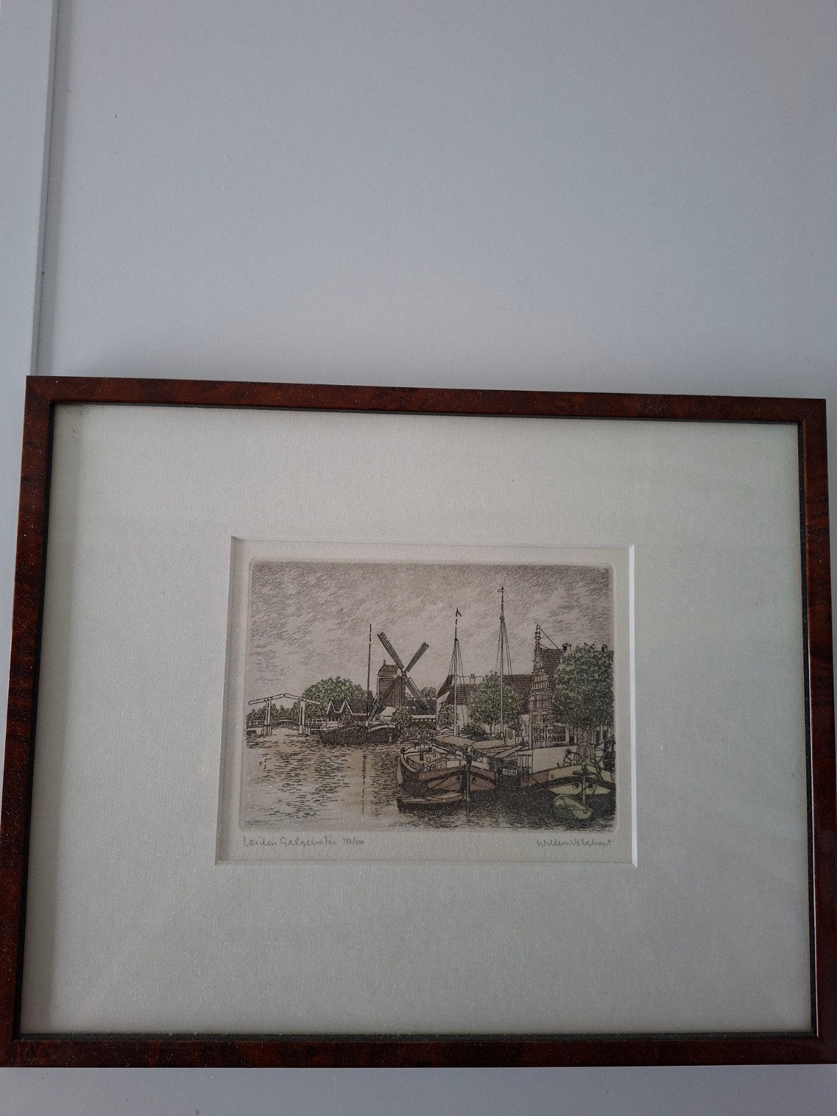 Ets Leiden Galgewater, gesigneerd Willem Veldhorst, Antiek en Kunst, Origineel, Stadsgezicht, Ophalen of Verzenden, 1950 - 1999
