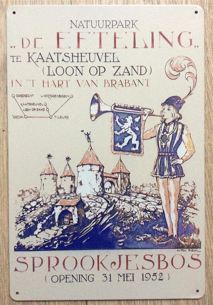 Efteling Sprookjesbos \'52 A. Pieck Metalen Wandbord, Verzamelen, Efteling, Verzenden, Nieuw, Beeldje of Poppetje