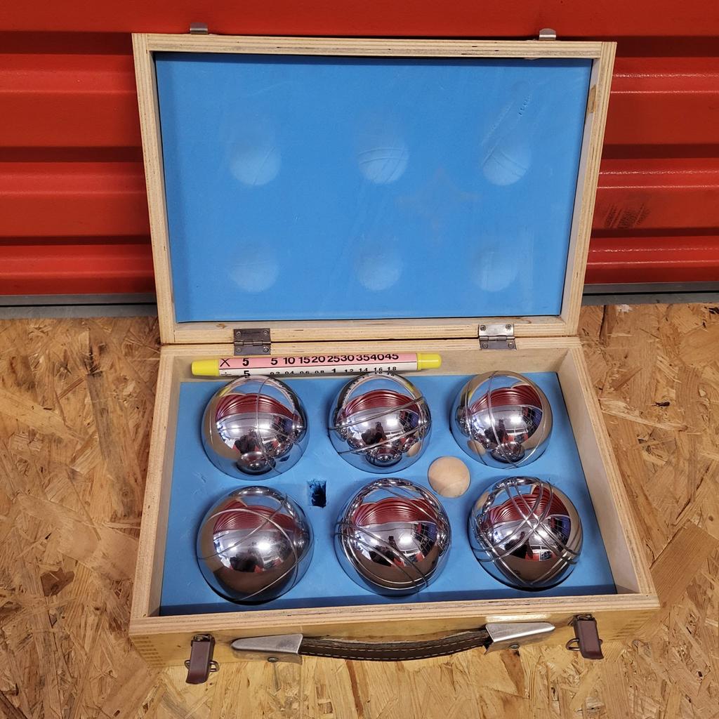 Petanque set in houten kist - 6 ballen en but, Ophalen of Verzenden, Zo goed als nieuw