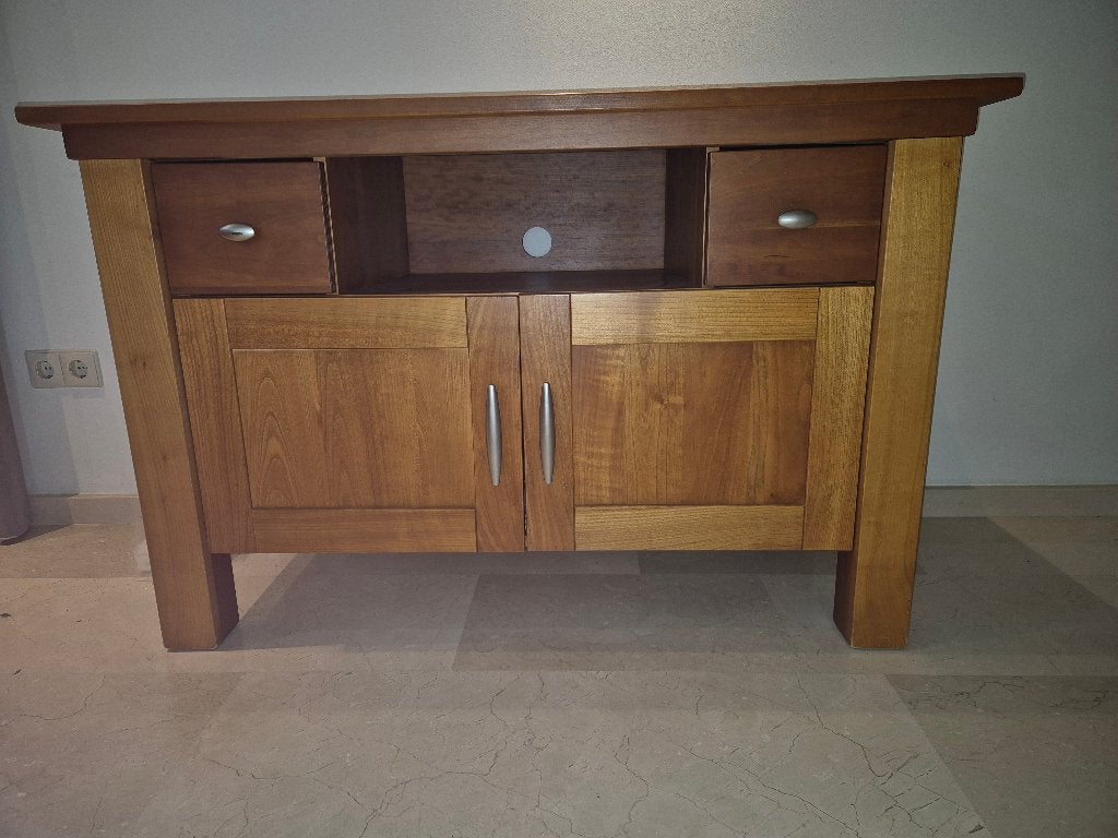 Houten TV-meubel met opbergruimte, Ophalen, Gebruikt, 100 tot 150 cm, Klassiek