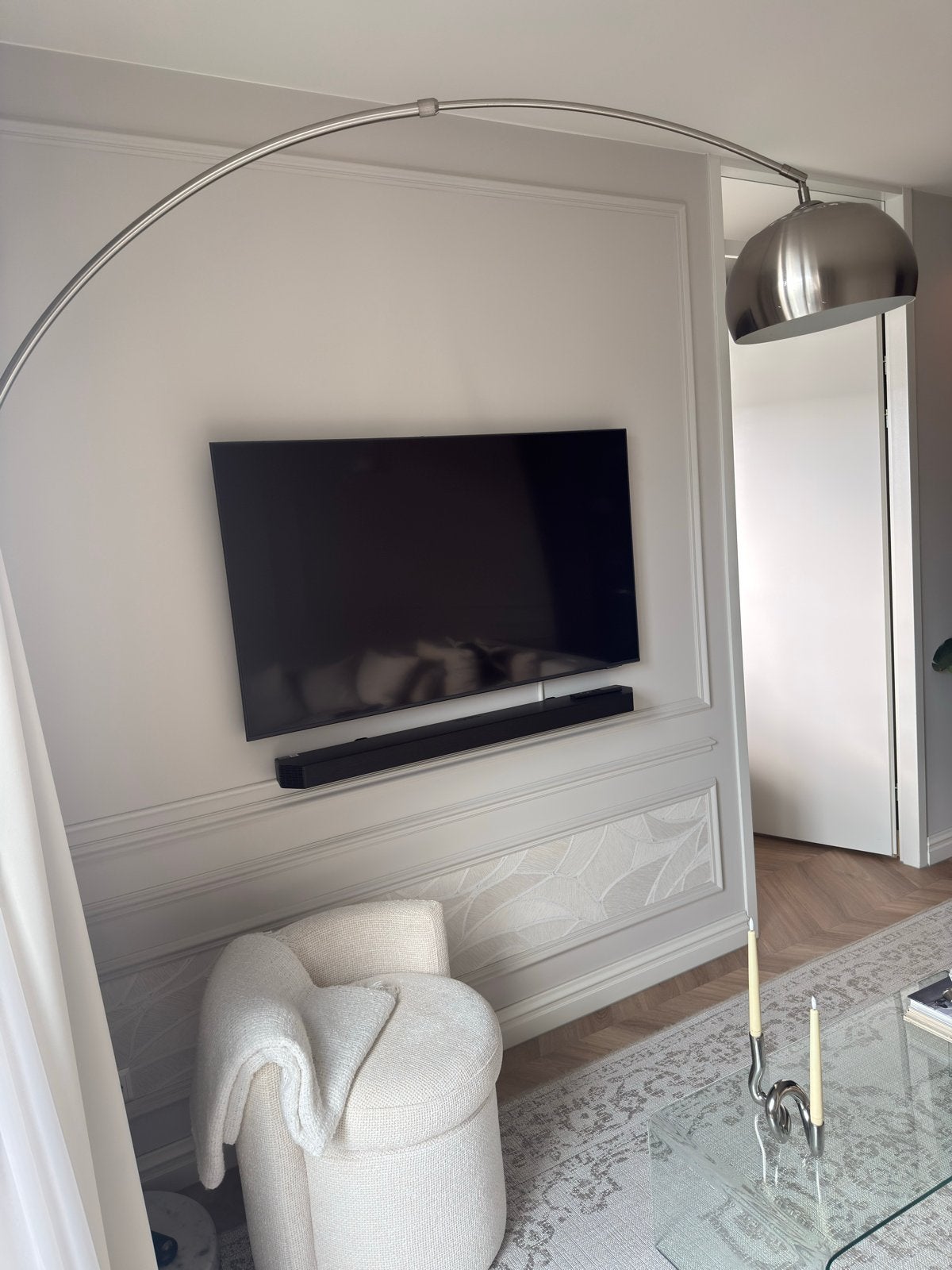 Verstelbare design booglamp met marmeren voet en dimbaar, 200 cm of meer, Zo goed als nieuw, Metaal, E27 (groot)