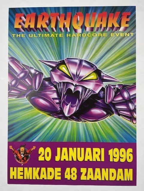 poster EARTHQUAKE 1996 hardcore, Ophalen of Verzenden, Gebruikt, A1 t/m A3, Film en Tv
