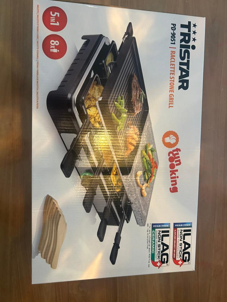 Nieuw in doos! Tristar PD-9051 Raclette Steen Grill 5-in-1, Ophalen of Verzenden, Nieuw, 8 personen of meer