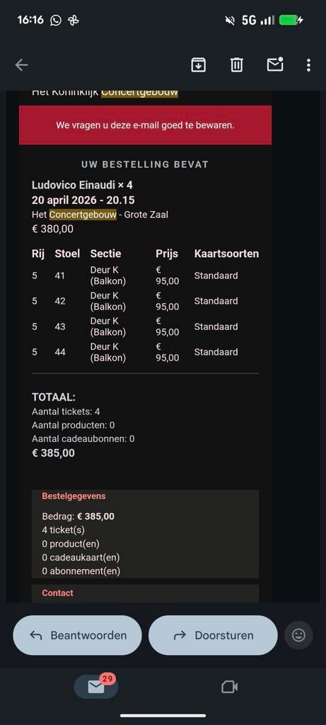 1 ticket Ludovico Einaudi 20 april