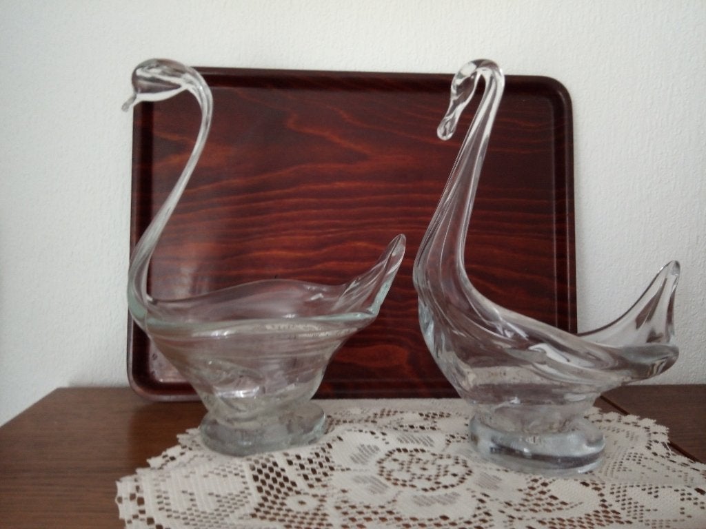 Glazen Zwanen , bonbon schaal / plantenbak 27 cm hoog, Ophalen of Verzenden