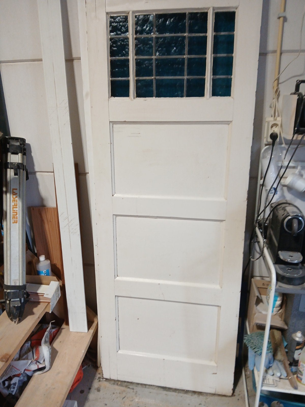 oude deur met glas in lood (blauw), Ophalen, Gebruikt, Binnendeur, Glas