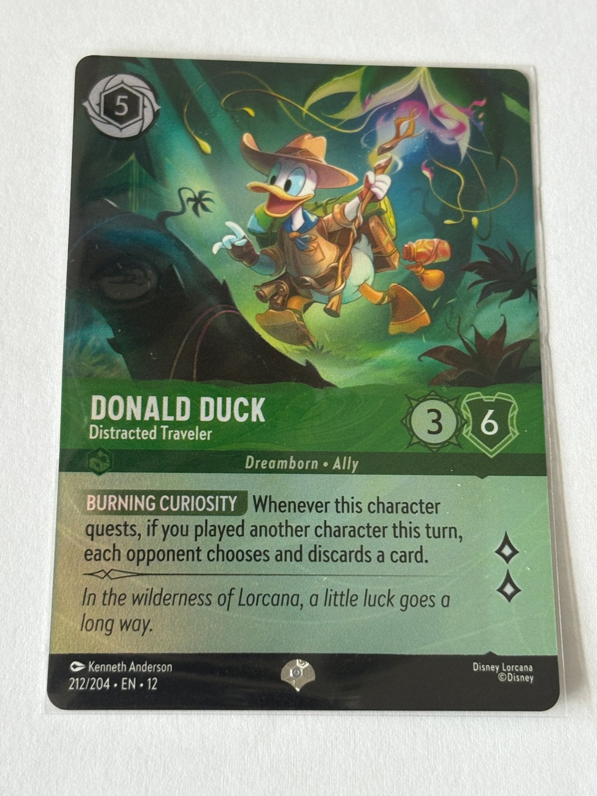 Disney Lorcana: Donald Duck - Distracted Traveler (EPIC), Ophalen of Verzenden, Zo goed als nieuw, Losse kaart, Foil