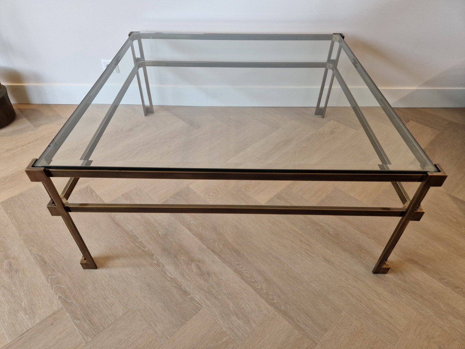 Messing salontafel met facetglas, Ophalen, Gebruikt, 50 tot 100 cm, Modern, Industrieel