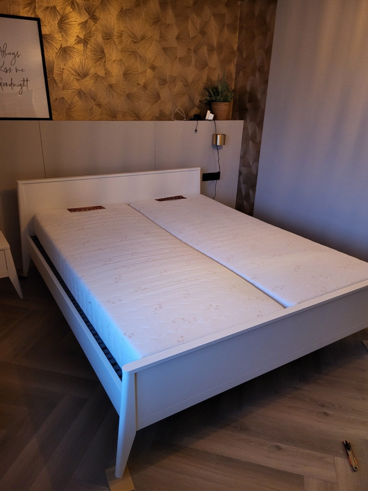 Bed 160x200 met lattenbodem (excl. matrassen), Ophalen, Gebruikt, Wit, Tweepersoons