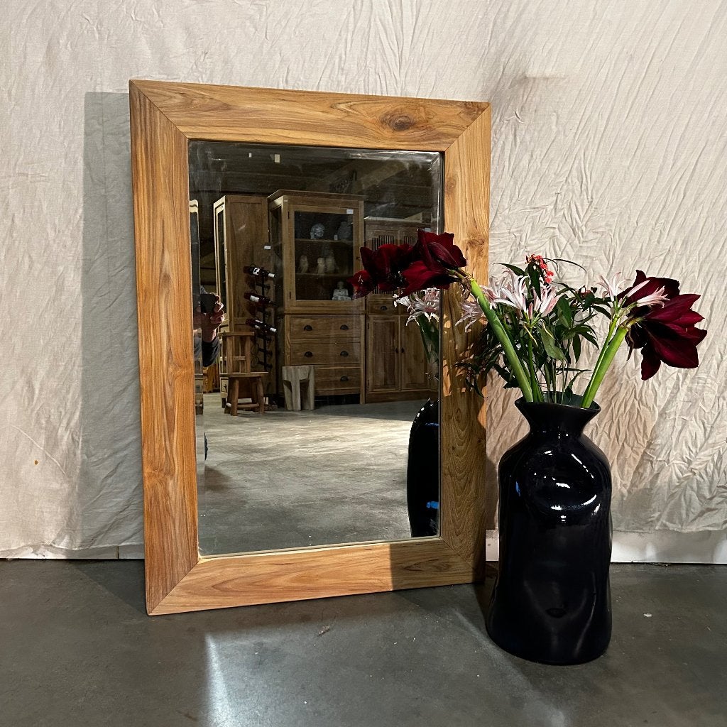 facet geslepen spiegel teak lijst 100 x 70 cm Gratis bezorgd