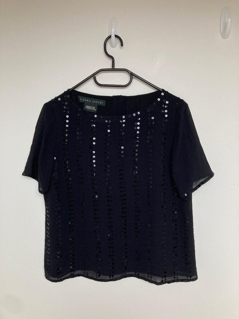 Laura Ashley zwarte zijden blouse met pailletten maat 40, Maat 38/40 (M), Ophalen of Verzenden, Zo goed als nieuw, Info@oriens.ee
