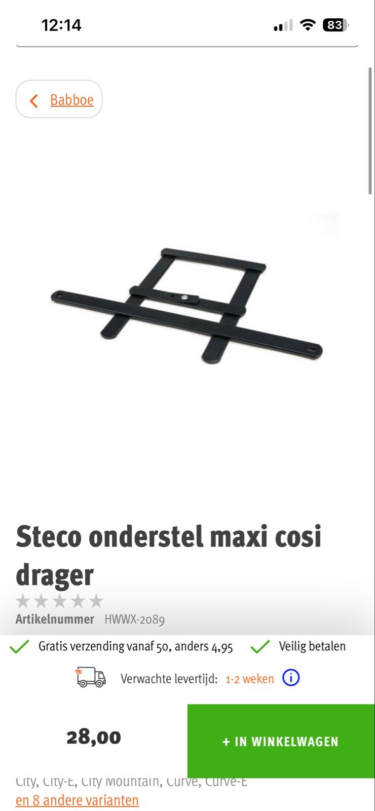 Steco Onderstel Maxi Cosi Drager voor Bakfiets, Ophalen of Verzenden, Gebruikt, Overige typen, Minder dan 20 kg