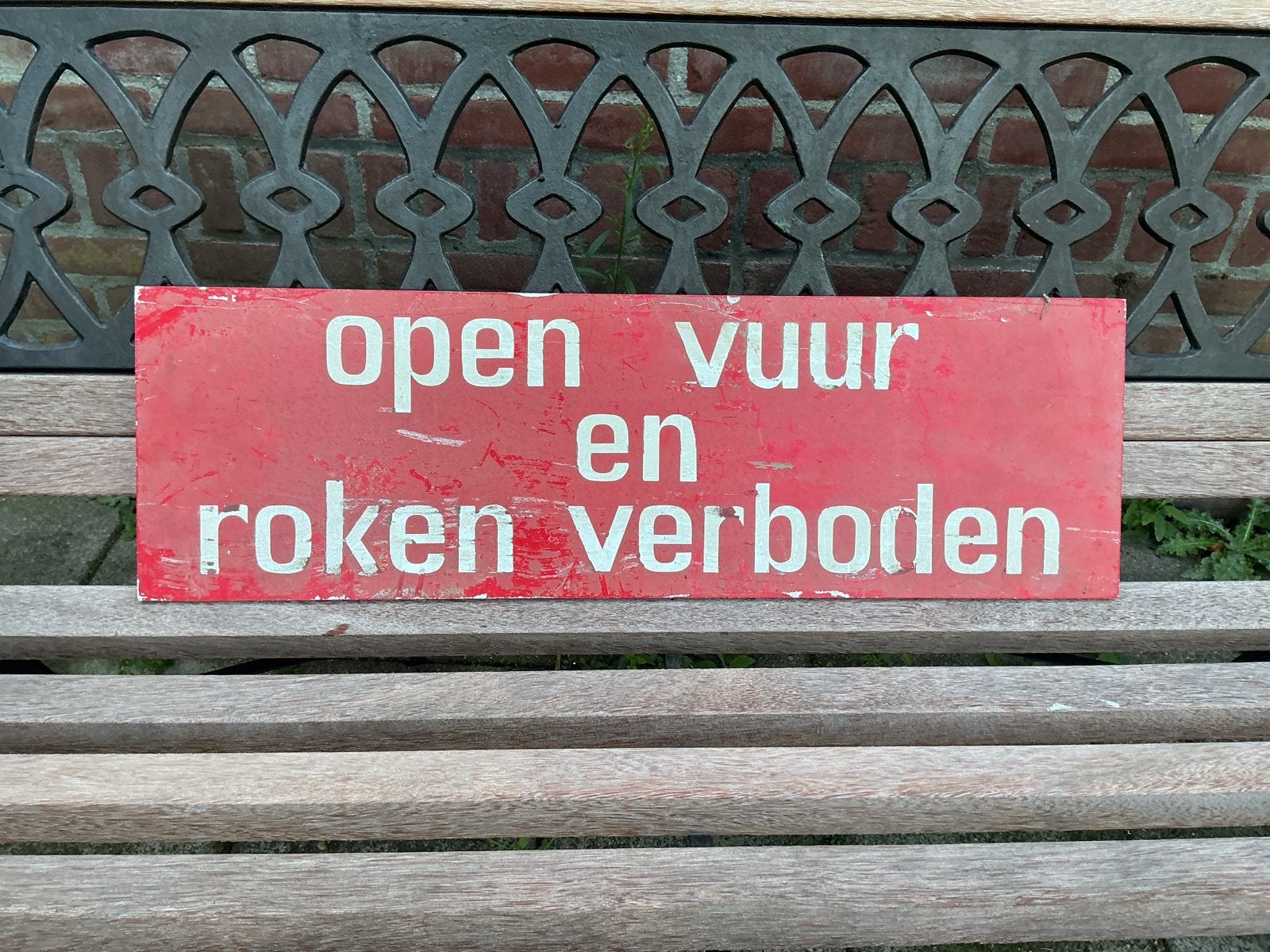 Vintage 'Open Vuur en Roken Verboden'  trespa bord, Ophalen of Verzenden