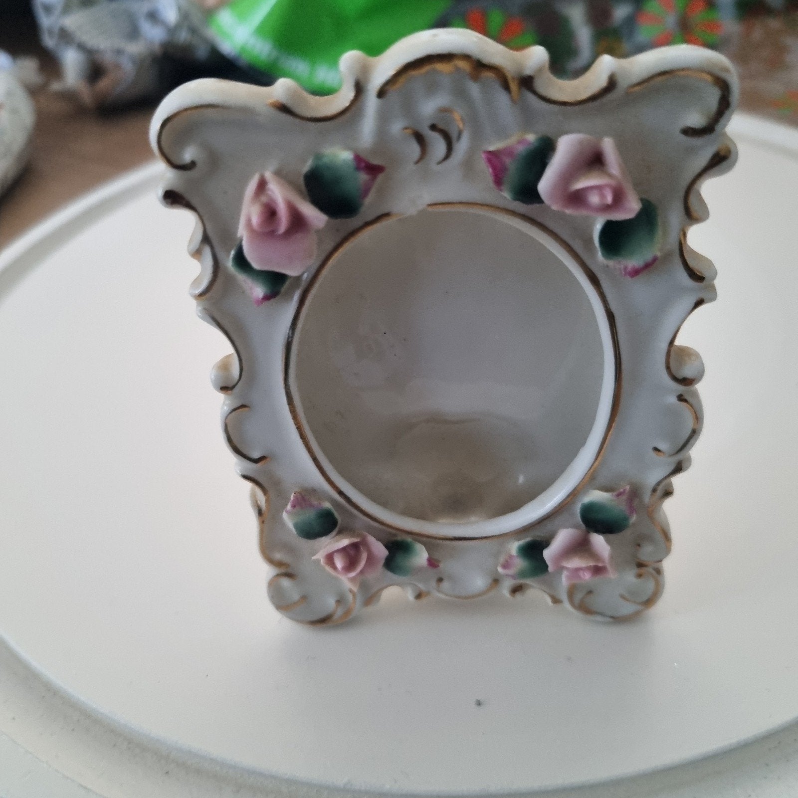 Vintage Porseleinen Fotolijstje met Rozen - 10x5 cm, Ophalen of Verzenden