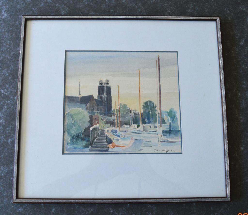 'Havengezicht'   Dordrecht.   Aquarel., Ophalen