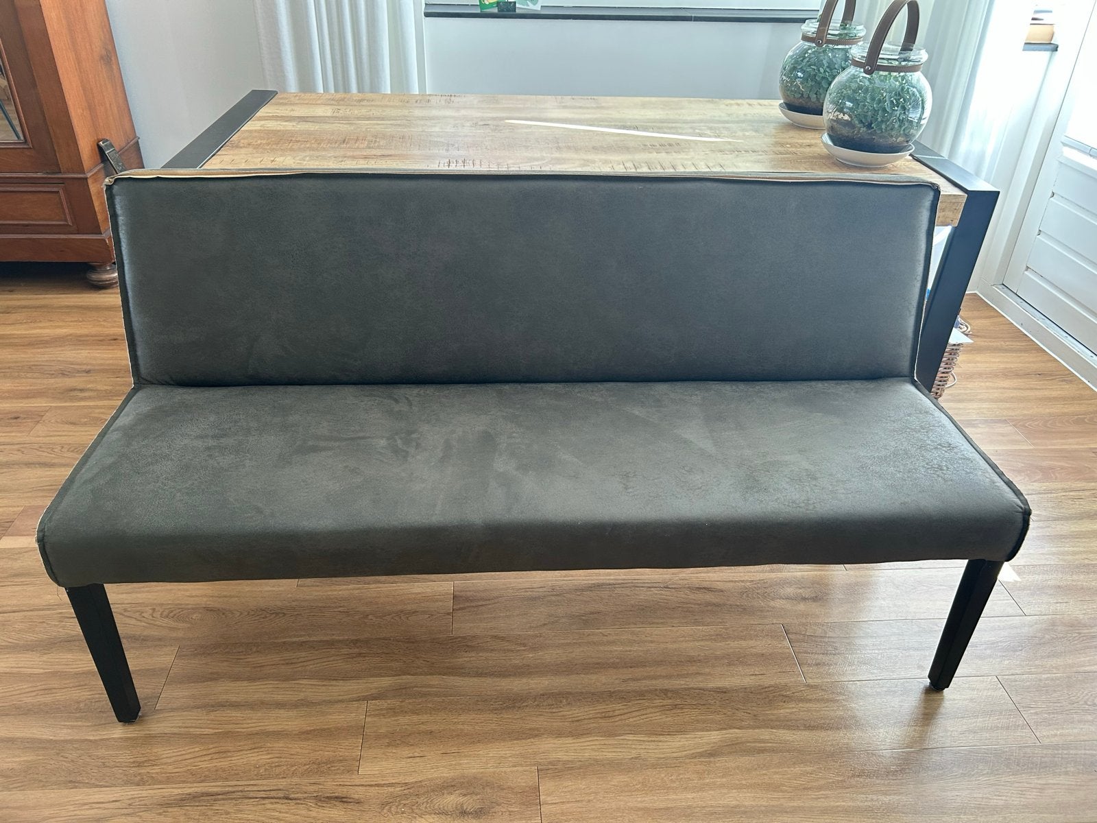 Zo goed als nieuw: Be Pure groen leren bankje, Minder dan 75 cm, 150 tot 200 cm, Driepersoons, Leer