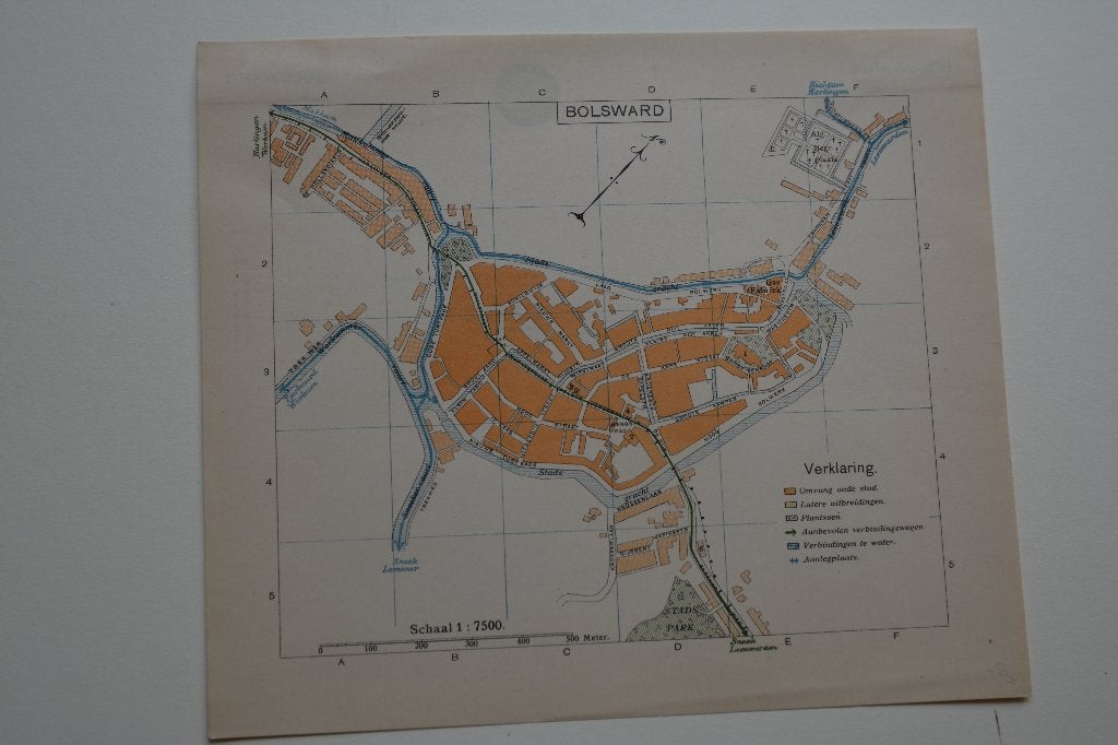 BOLSWARD PLATTEGROND CHROMOLITHO ANWB 1901-1920 E86, Boeken, Atlassen en Landkaarten, Gelezen, ANWB cartografie, Verzenden, Landkaart