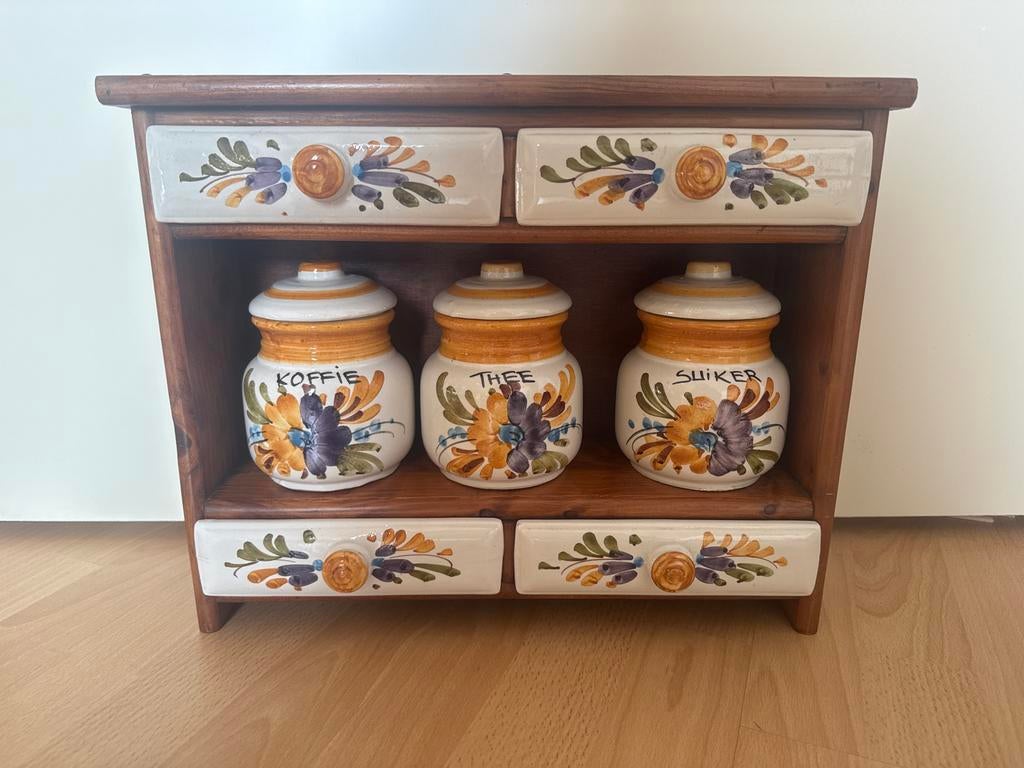 Koffie thee suiker lade kastje, Huis en Inrichting, Ophalen, Hout, Bruin, Overige typen