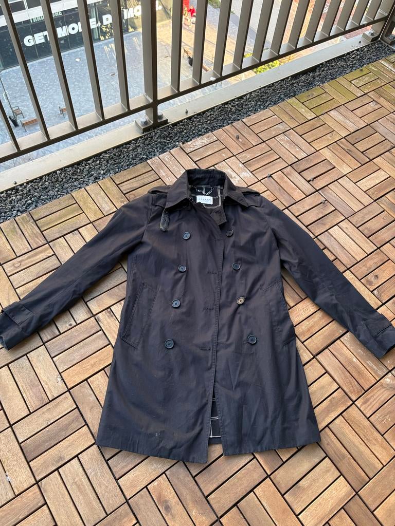Sandro trenchcoat met leren accenten, Ophalen of Verzenden, Zo goed als nieuw, Maat 36 (S), Zwart
