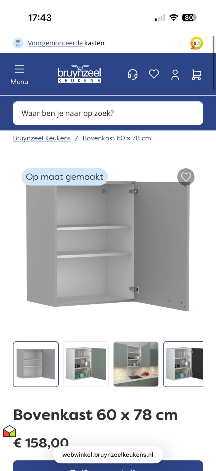 Bruynzeel bovenkast 60x78 kristalgrijs 3x, Ophalen, Nieuw, 50 tot 100 cm, Minder dan 100 cm