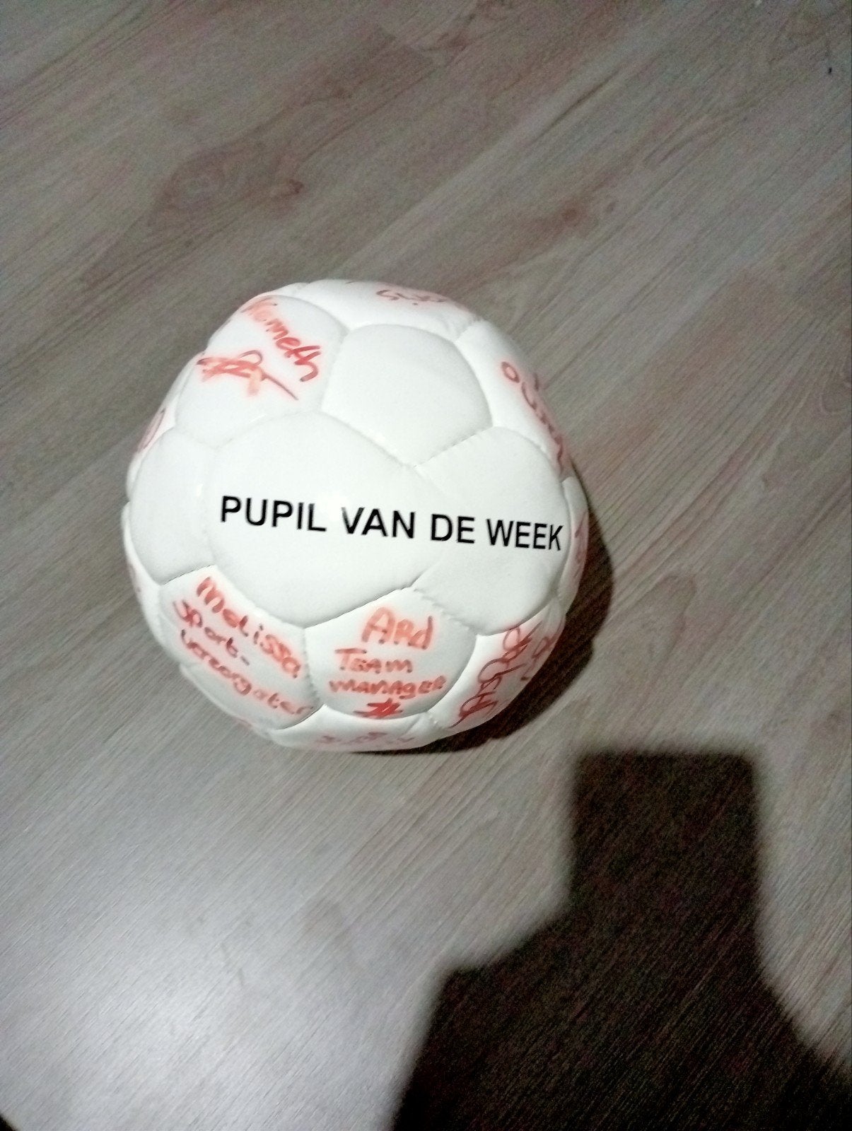 Gesigneerde Voetbal 'Pupil van de Week', Sport en Fitness, Voetbal, Ophalen of Verzenden, Gebruikt, Bal