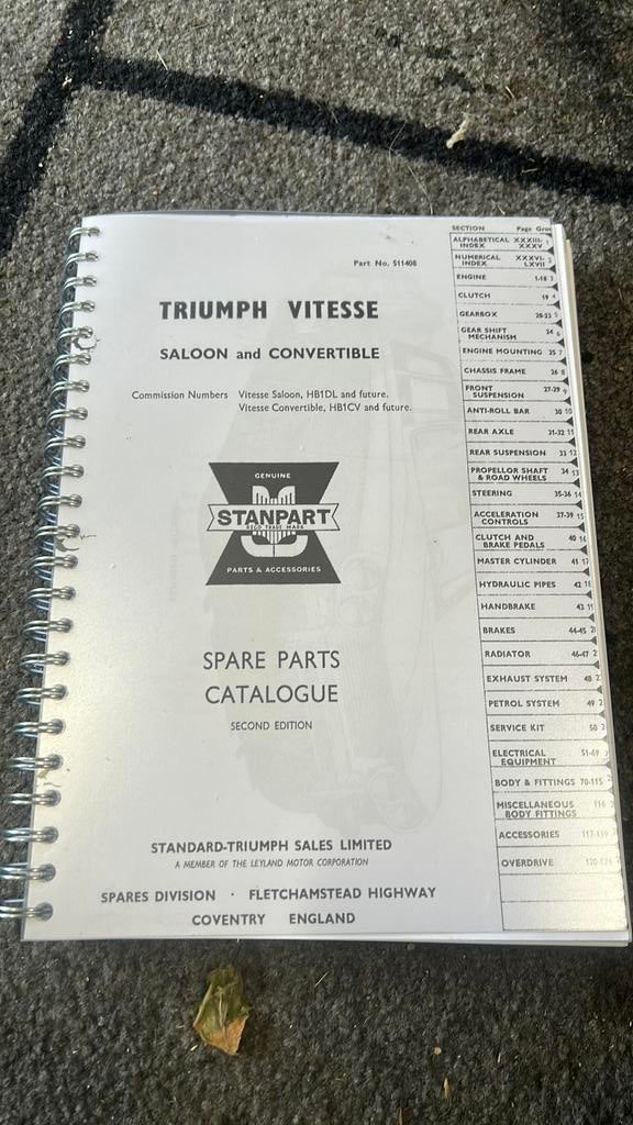 Onderdelenboek Triumph Vitesse, Ophalen of Verzenden