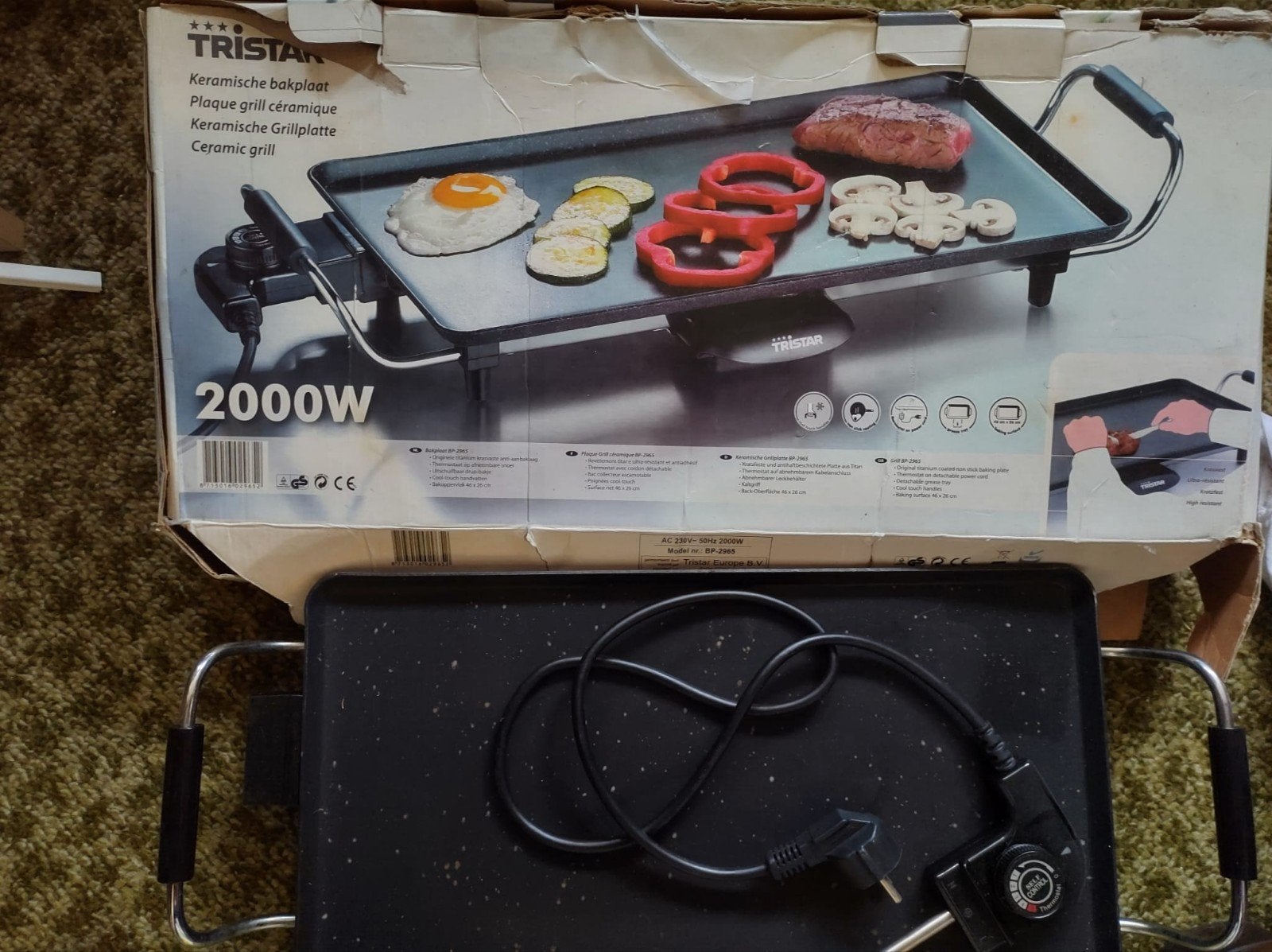 Tristar Keramische Bakplaat / Tafelgrill 2000W, Witgoed en Apparatuur, Grillplaten, Ophalen of Verzenden, Gebruikt, Tafelgrill