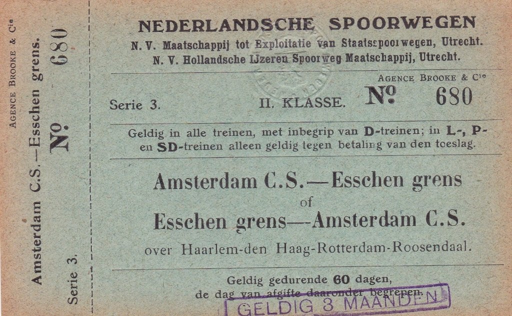 NEDERLANDSCHE SPOORWEGEN AMSTERDAM C.S. - ESSCHEN GRENS, Ophalen of Verzenden