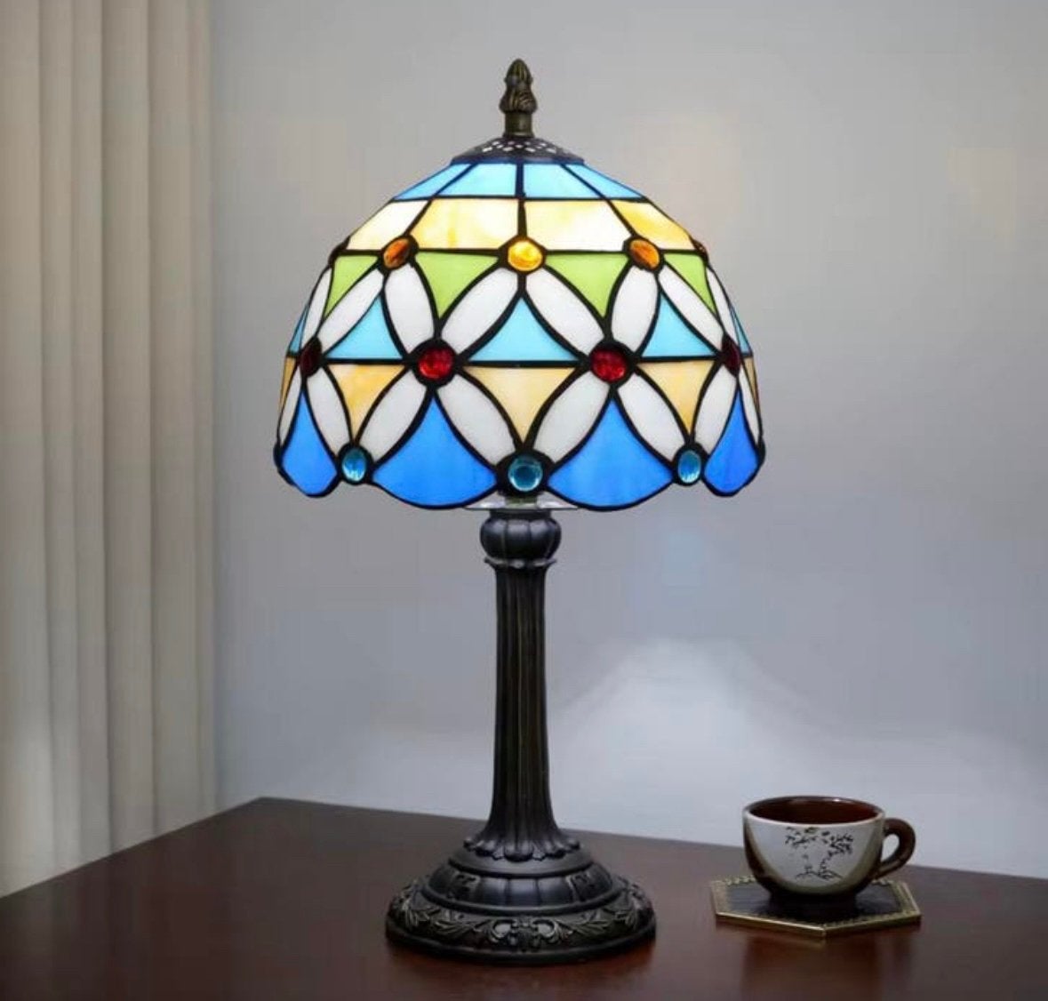 Blauwe Lente/Zomer Glas-in-Lood Tafellamp – NIEUW!, Verzenden, Nieuw, Glas