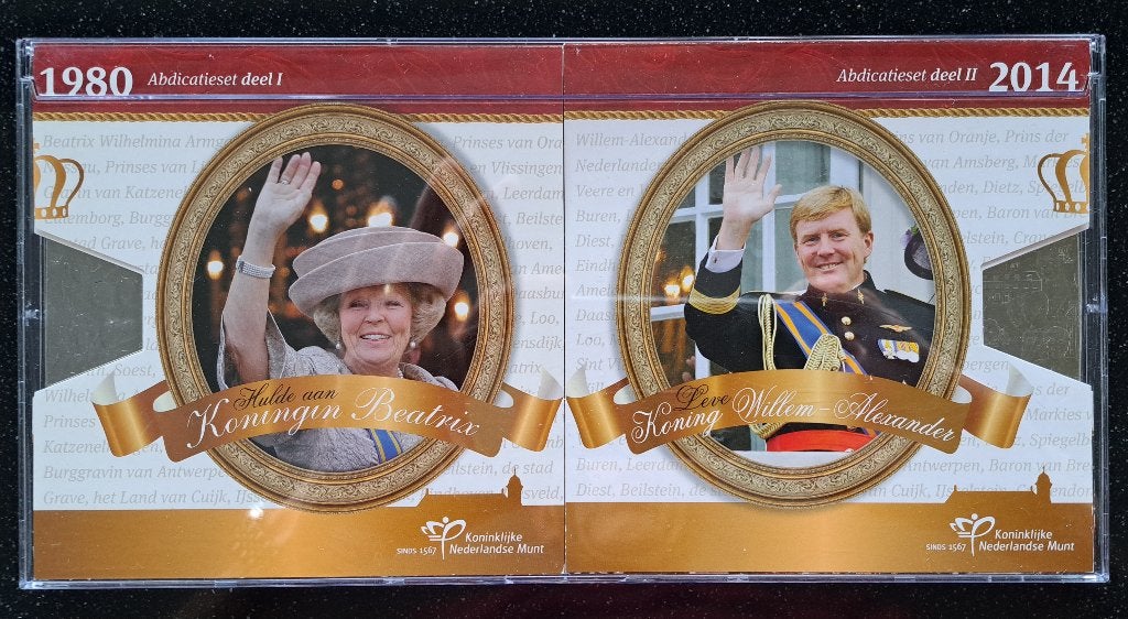 Dubbele muntset abdicatie I en II, Ophalen of Verzenden, Koningin Beatrix, Euro's