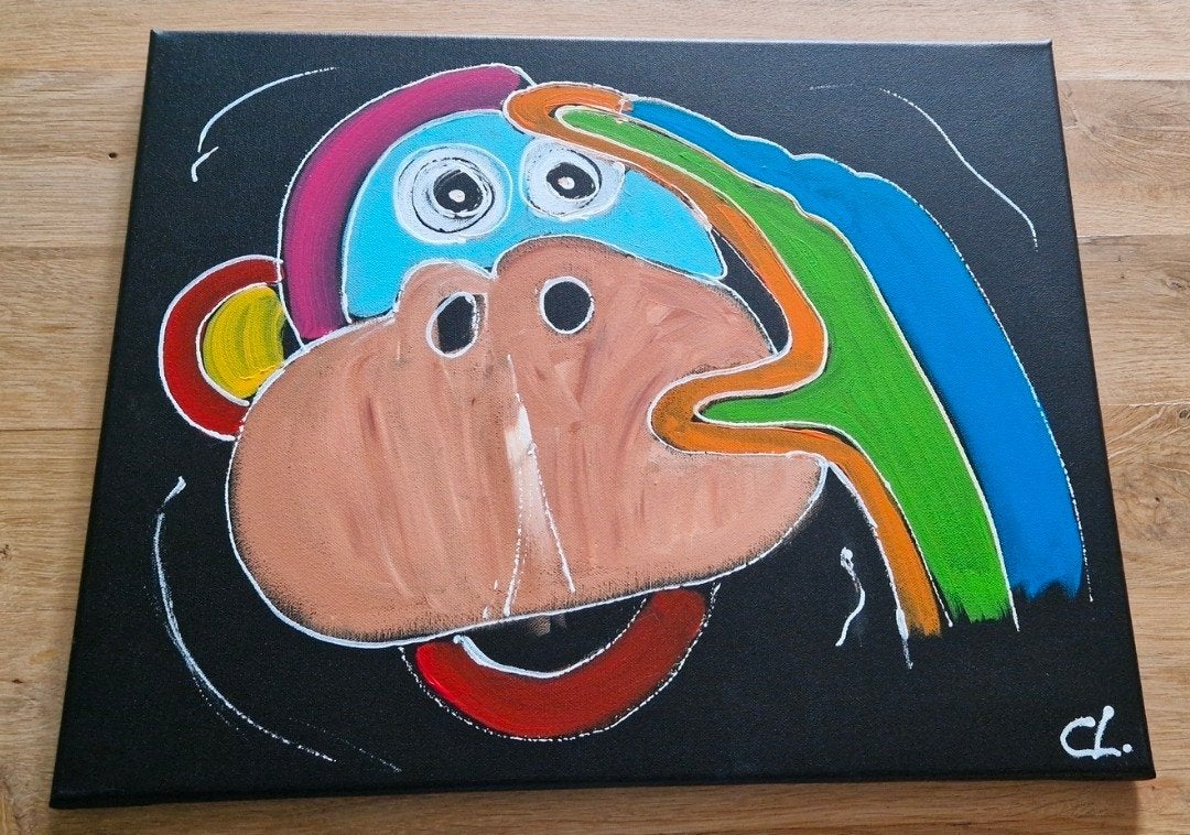 "Monkey Business Zwart". Corrie Maria Leushuis. Origineel!, Ophalen of Verzenden