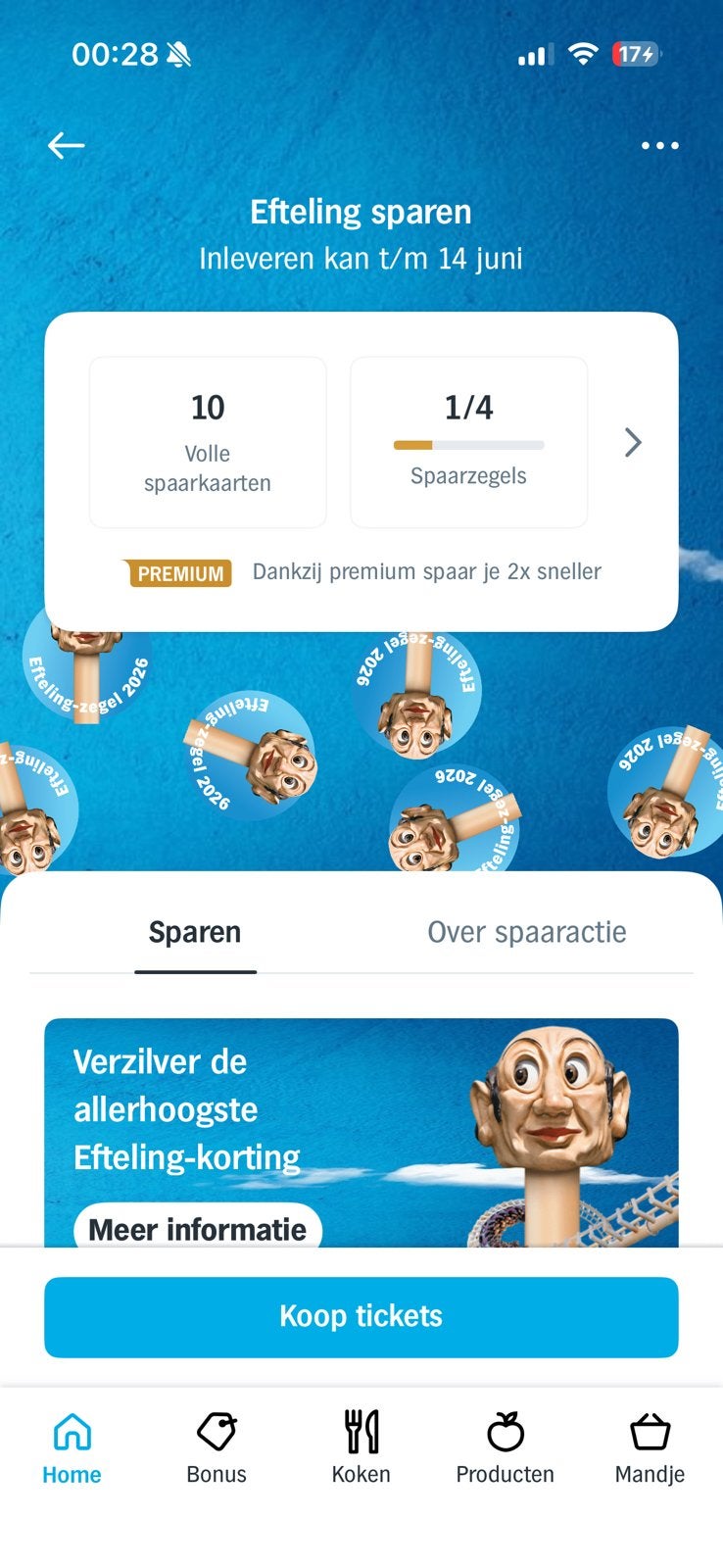 Efteling zegels in ruil brabantia, Tickets en Kaartjes, Kortingen en Cadeaubonnen, Eén persoon, Kortingsbon, Pretpark