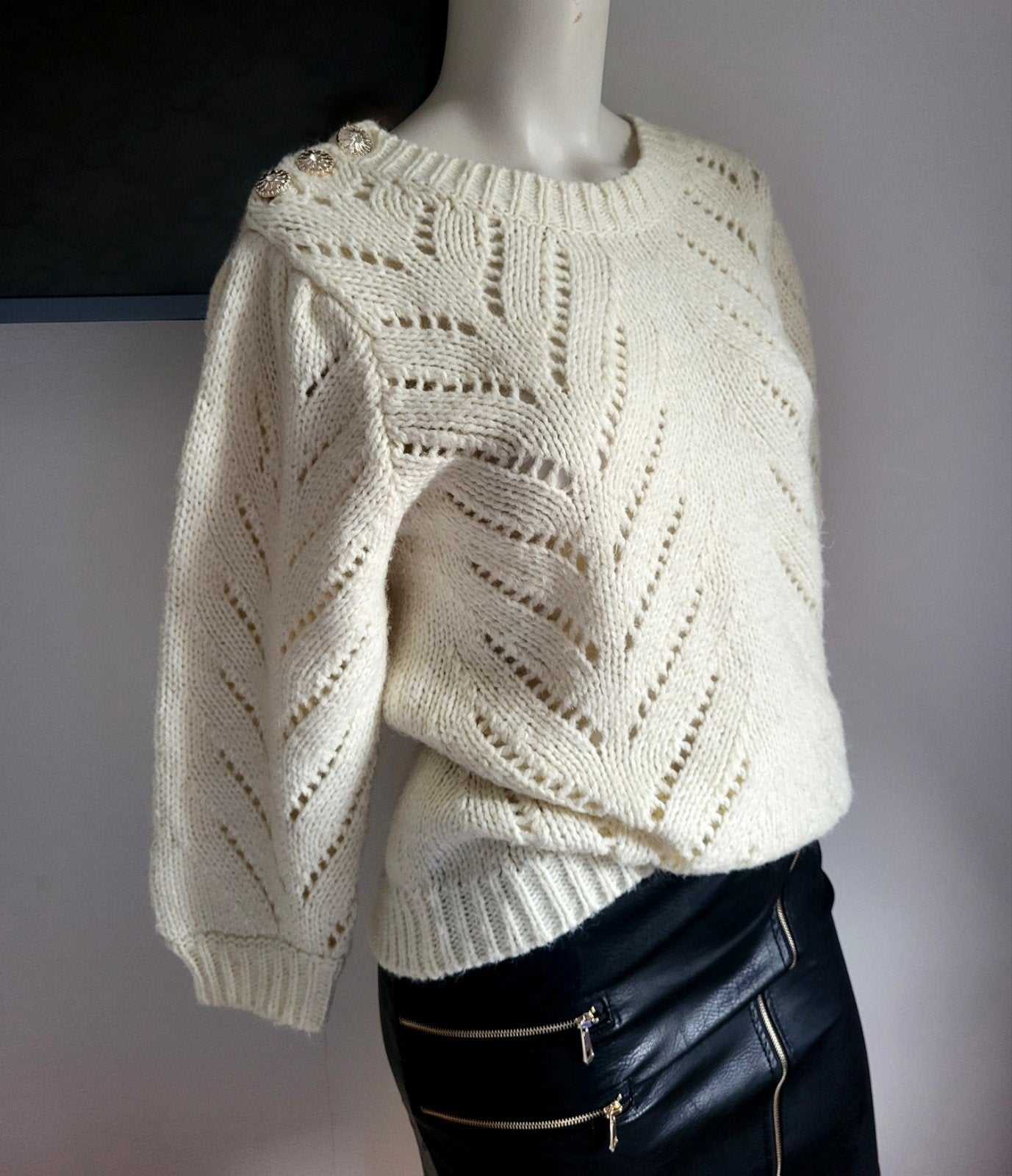 Prachtige ecru ajour trui Nümph met Wol & Mohair Maat S, Ophalen of Verzenden, Zo goed als nieuw, Maat 36 (S), Beige