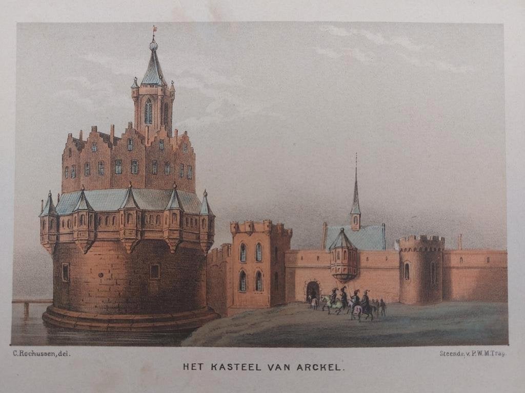 17 / Kastel van Arckel - Arkel chromolitho uit 1854, Ophalen of Verzenden