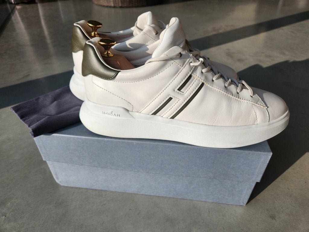 Hogan leren sneakers wit met zwart, maat 43,5-44, met doos, Kleding | Heren, Ophalen of Verzenden, Wit, Hogan, Sneakers of Gympen