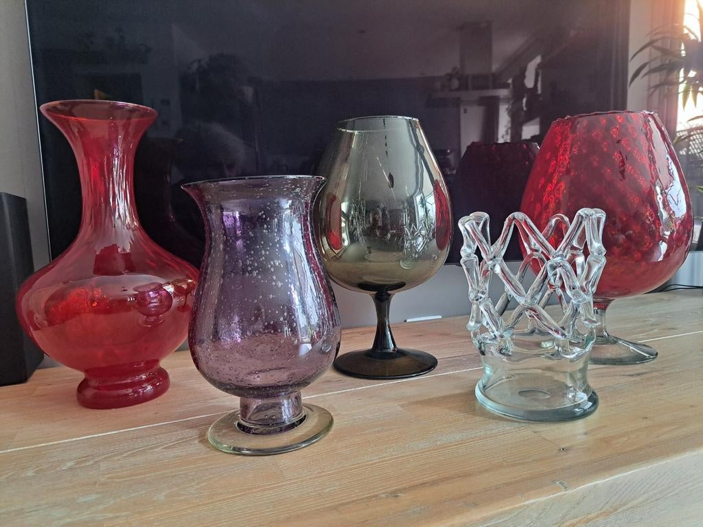 5 x Vintage Glazen vaas / windlicht, Antiek en Kunst, Ophalen