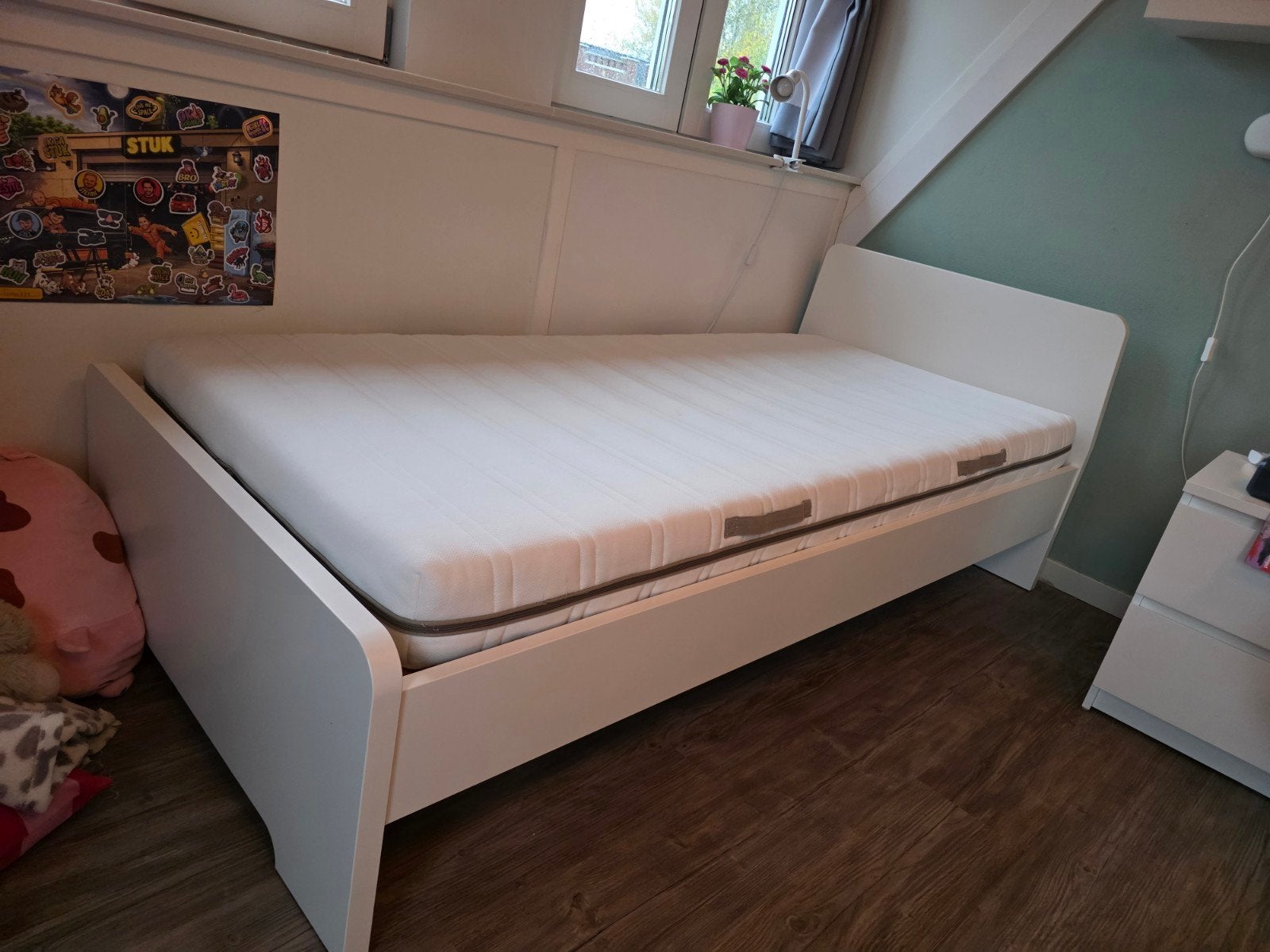 IKEA Askvoll eenpersoonsbed met Malvik matras en lattenbodem, Ophalen, 90 cm, Eenpersoons, Wit
