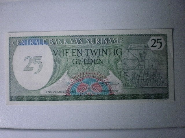 Suriname - 25 Gulden- Bankbiljet, Postzegels en Munten, Bankbiljetten | Amerika, Ophalen of Verzenden, Zuid-Amerika, Los biljet