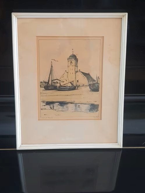 litho Gerard van Berkel Katwijk aan zee Andreaskerk, Antiek en Kunst, Ophalen