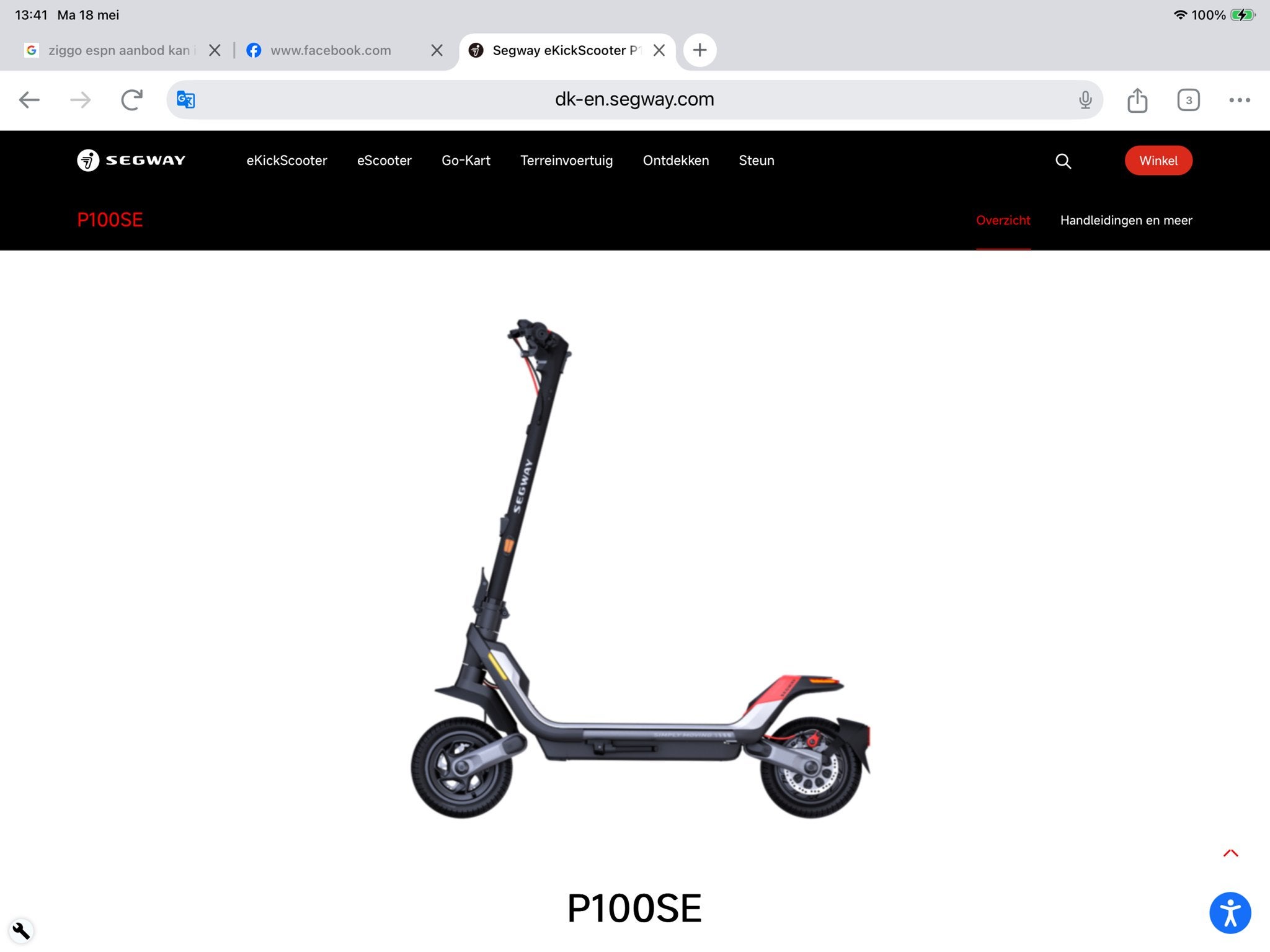 Segway Ninebot P100SE E-step - 100 km bereik, 25 km/u, Ophalen, Zo goed als nieuw, Elektrische step (E-scooter)