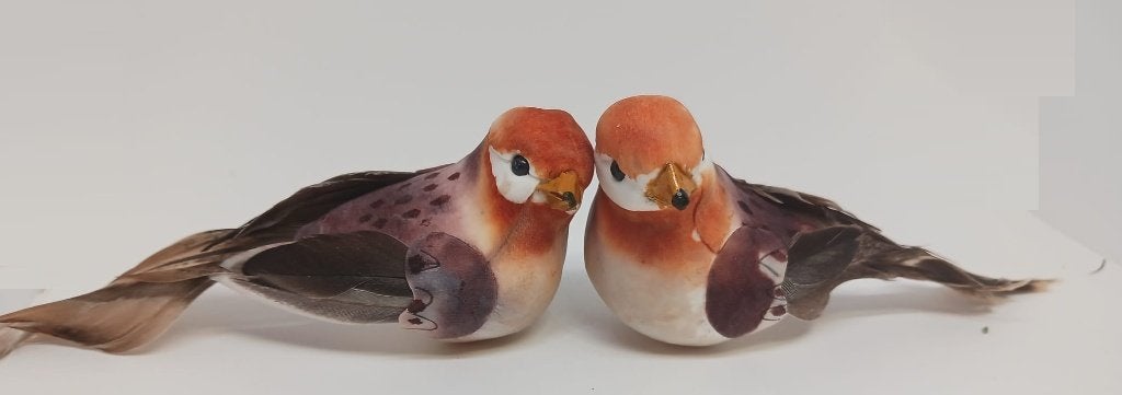 Kunstvogels  2 oranje, 2 bruine met echte verenstaart, Diversen, Ophalen of Verzenden, Gebruikt