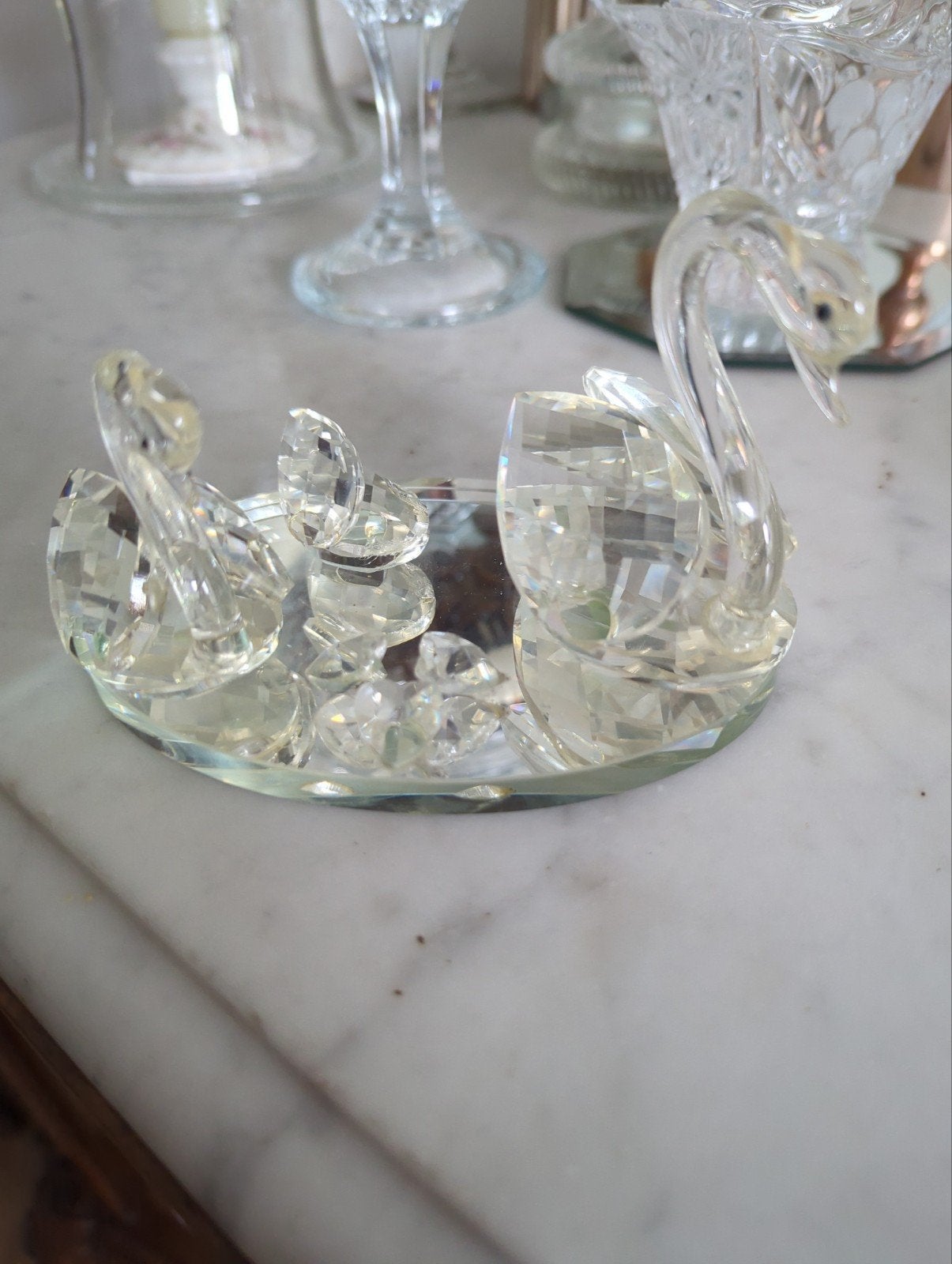 Kristallen Zwanen op Spiegel Plateau - Decoratief, Ophalen