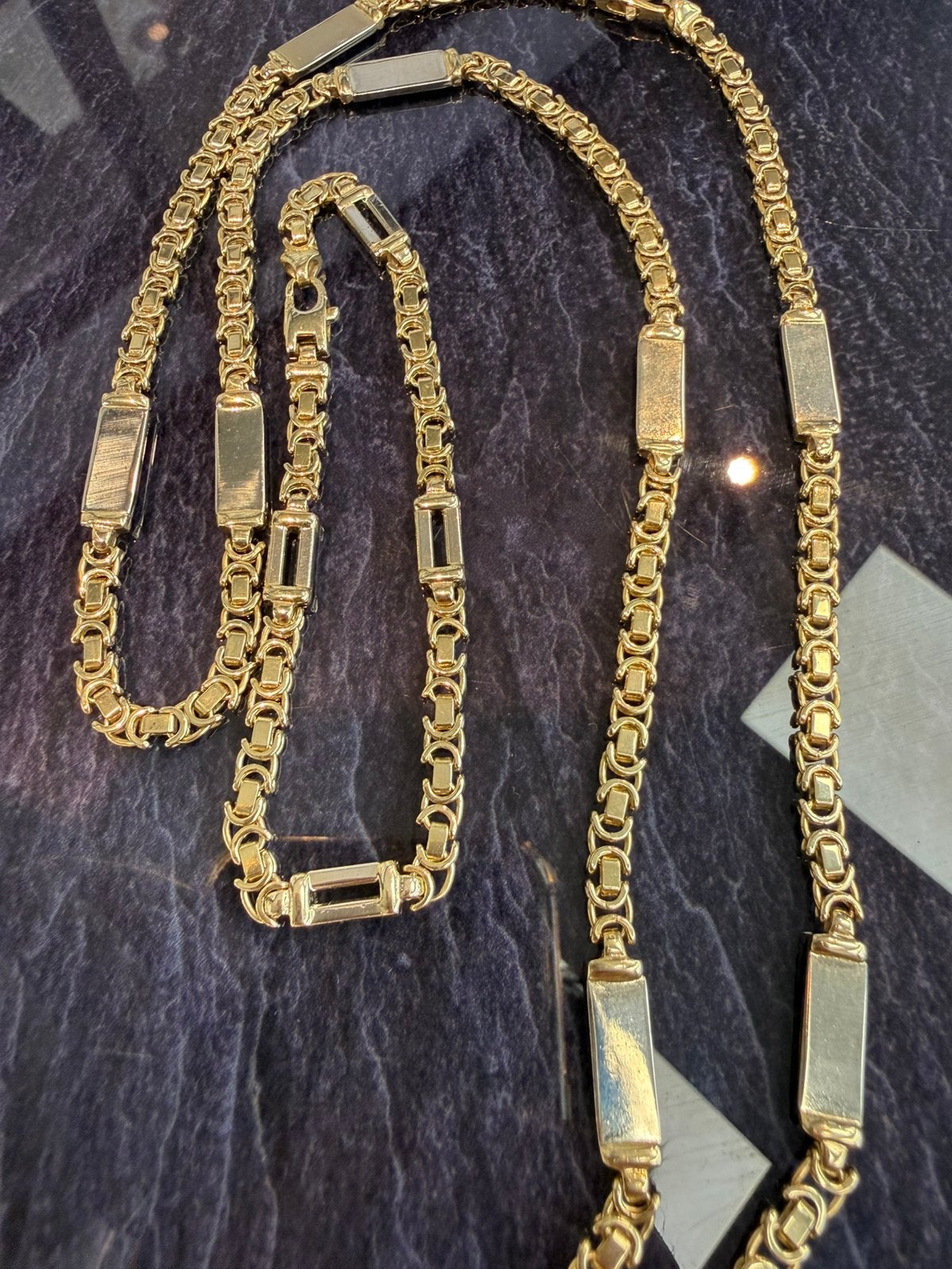 Prachtige 14k gouden platte konings set ketting en armband, Ophalen of Verzenden, Goud, Goud