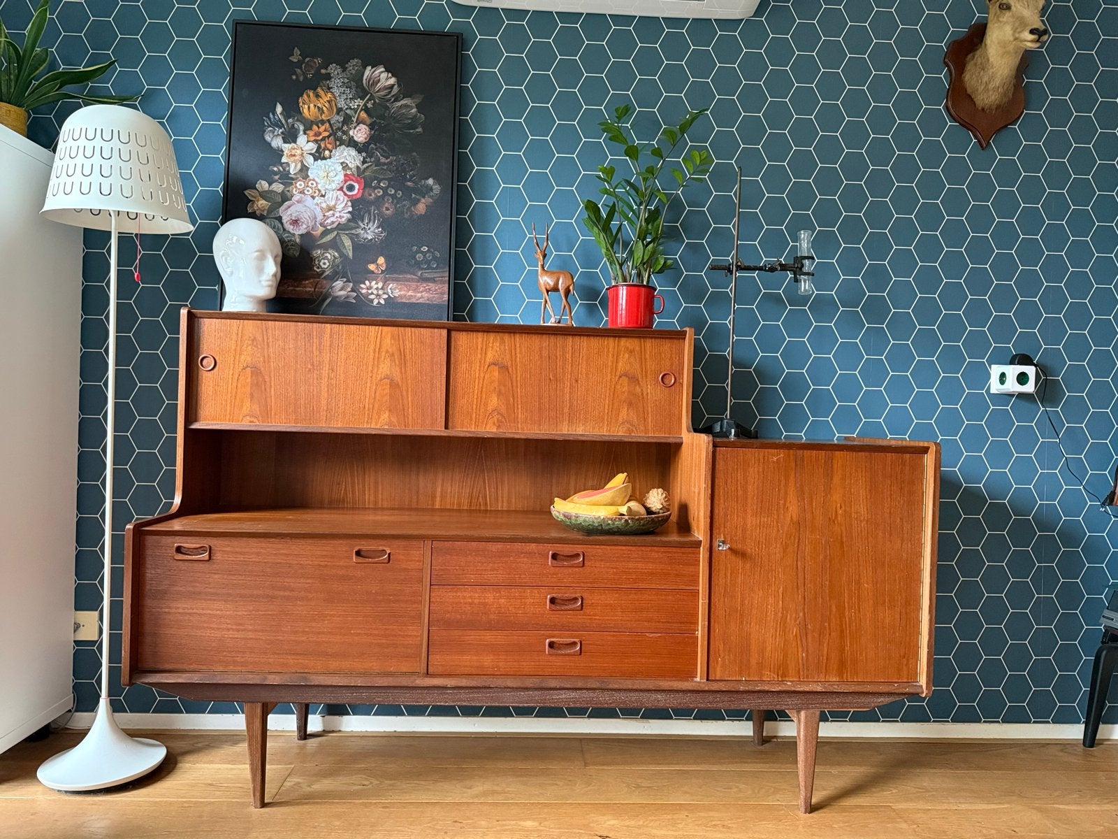 Retro Vintage Highboard Jaren '60 - Teak Houten Kast, Huis en Inrichting, Kasten | Wandmeubels, Ophalen