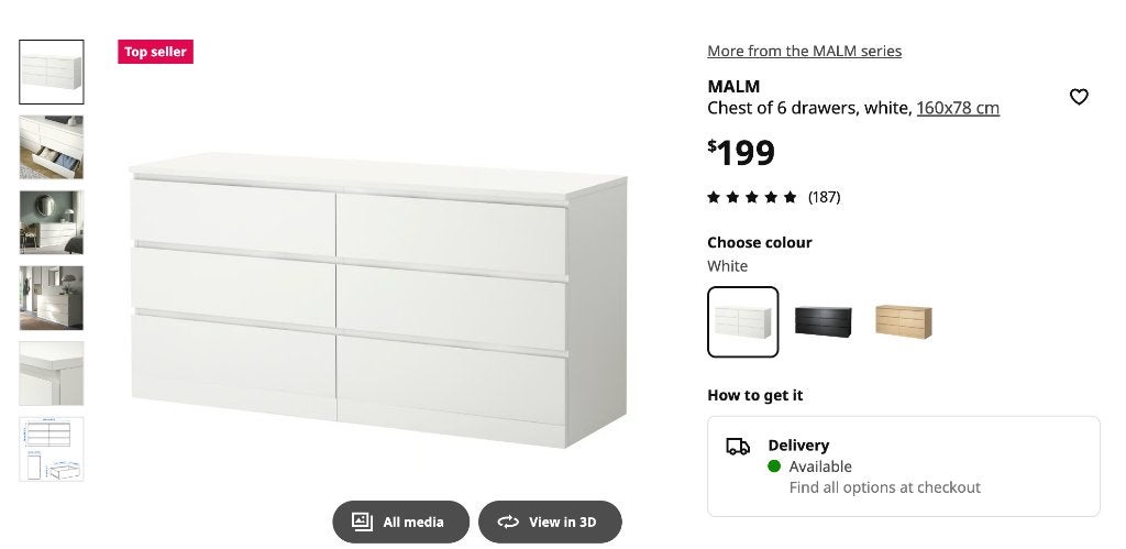 Drawer MALM IKEA, Zo goed als nieuw, Minder dan 100 cm, 25 tot 50 cm, 50 tot 100 cm