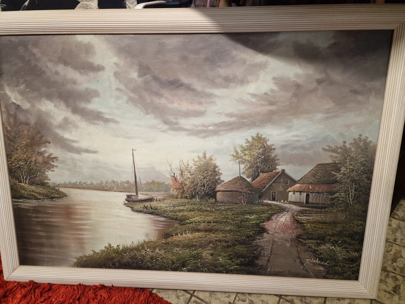 Schilderij 98x68 cm - Landschap met boerderijen, Ophalen, Doek, Landschap, Olieverf
