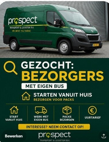 Bezorger pakketen gevraagd met of zonder bus